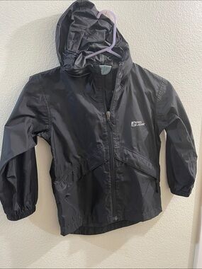 Kids Black Red Ledge Hooded Rain Jacket